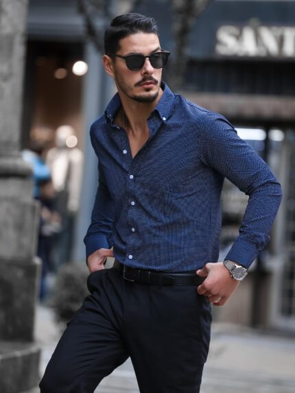 CAMISA AZUL MARINHO ÀS BOLINHAS DONATO