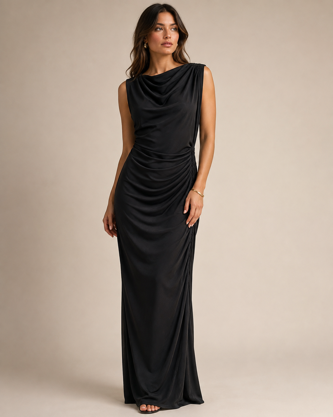 ChatGPT Image 12_08_2026, 11_30_26 VESTIDO DRAPEADO PRETO PONTO CHIC - Image 1