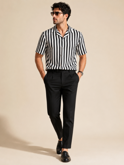 CAMISA AS RISCAS BRANCA E PRETO DONATO