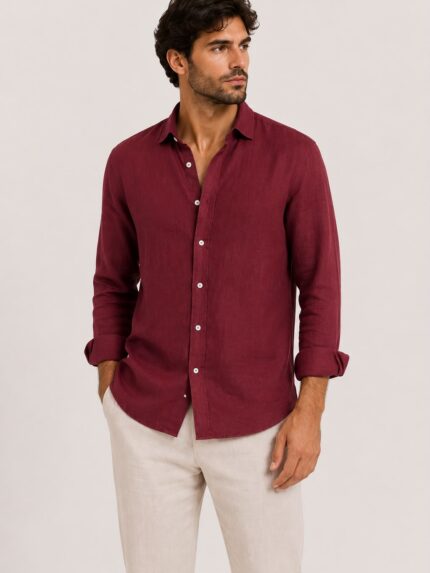 CAMISA 100% LINHO BORDÔ DONATO