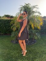 VESTIDO CURTO DE LINHO CASTANHO PONTO CHIC - Image 2