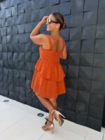 VESTIDO CURTO DE LINHO TERRACOTA PONTO CHIC - Image 5